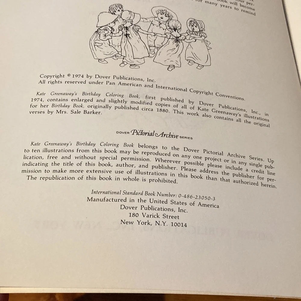 DOVER Kate Greenaway's Birthday Coloring Book 365 Notes & Reminders Calendar